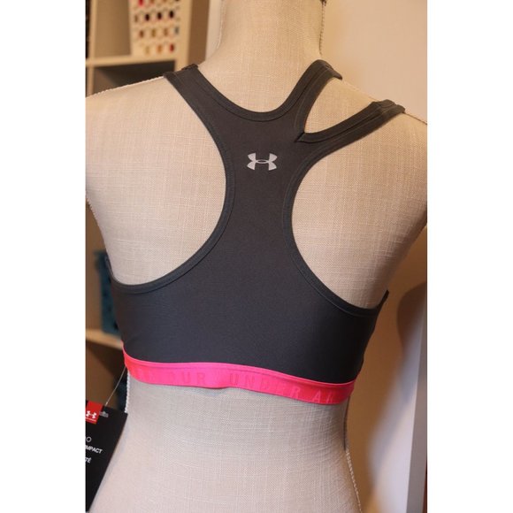 Under Armour Cross Back Gray/Pink low impact Sports Bra M New - Picture 2 of 4